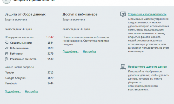 Информация о приватности в Kaspersky Total Security