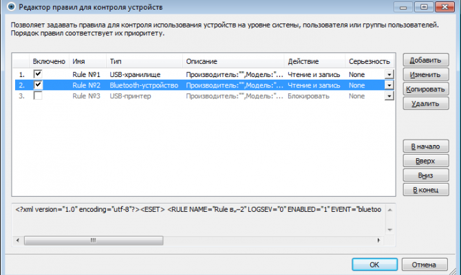 Редактор правил контроля устройств в ESET Endpoint Security