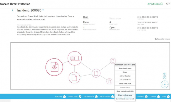 Интерфейс решения Symantec Advanced Threat Protection