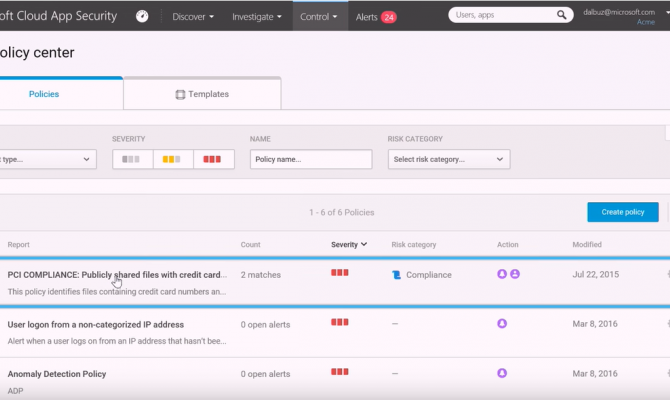 Центр политики безопасности Microsoft Cloud Security