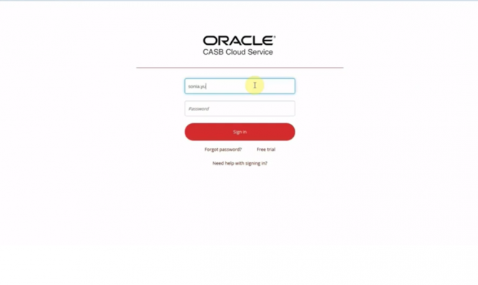 Окно входа в Oracle CASB Cloud Service