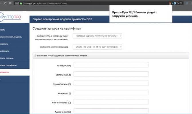 Установка расширения и плагина для работы с КриптоПро DSS