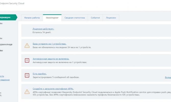 Текущая информация о работе Kaspersky Endpoint Security Cloud