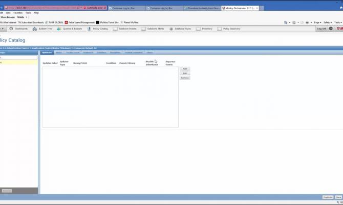 Настройка политик безопасности McAfee Application Control