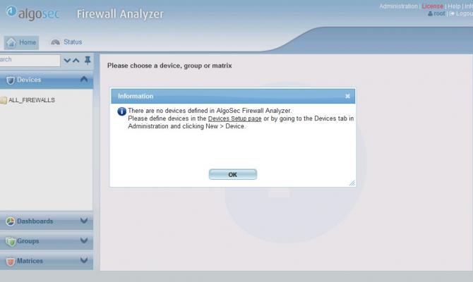 Первый вход в интерфейс AlgoSec Firewall Analyzer