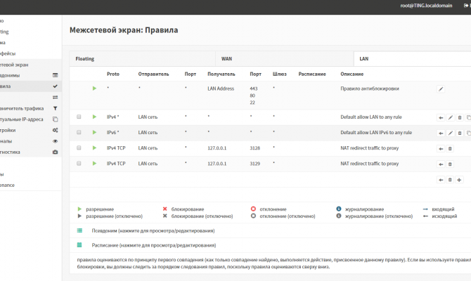 Правила межсетевого экрана
