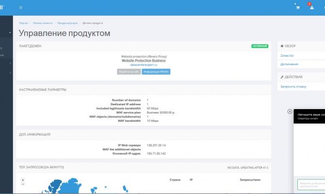 Интерфейс панели управления сервисом