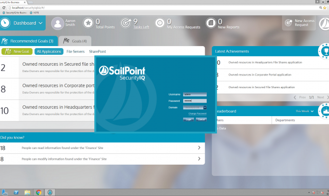 Стартовая страница в SailPoint SecurityIQ