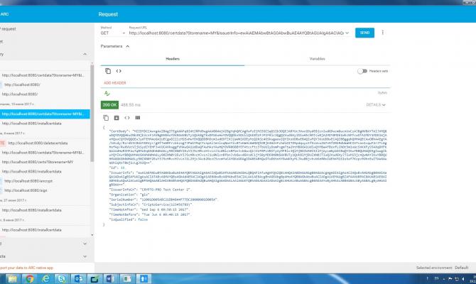 Получение сертификата ключа проверки ЭП из хранилища с использованием Advanced REST-client