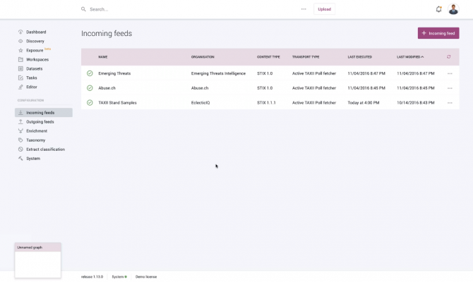 EclecticIQ Threat Intelligence Platform. Входящие фиды