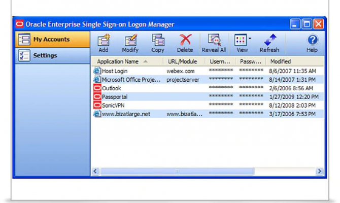 Oracle Enterprise Single Sign-on - окно единой аутентификации для разных корпоративных ресурсов