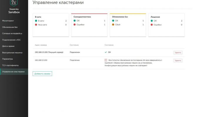 Kaspersky Sandbox. Управление кластерами Kaspersky Sandbox
