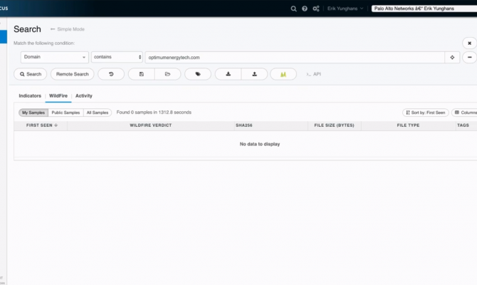 Palo Alto Networks AutoFocus. Окно "Поиск"