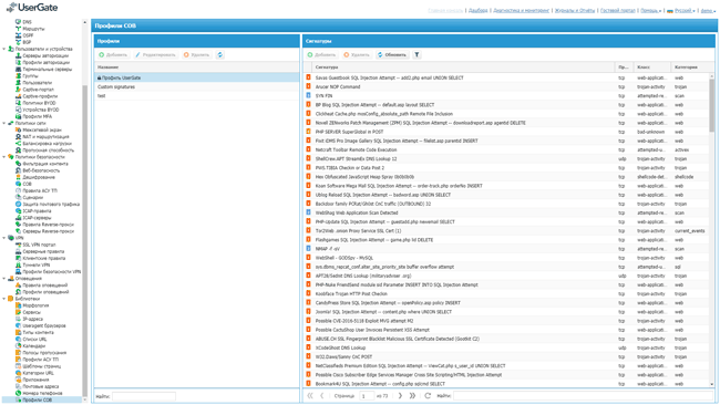 Сигнатуры профиля UserGate
