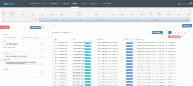 Поиск событий и фильтрация при помощи Visor 1.1