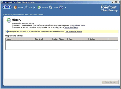 History в Microsoft Forefront Client Security