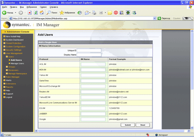 Symantec IM Manager 8.0 Administrator Console – Add Users