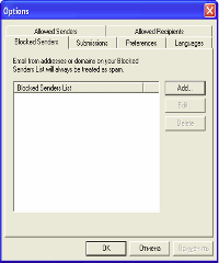 Symantec Mail Security 5.0 for SMTP – Outlook Spam Plug-In – Settings – Blocked Senders