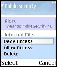 Symantec Mobile Security 4.0 for Symbian - предупреждение об обнаружении вирусов