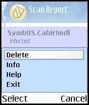 Symantec Mobile Security 4.0 for Symbian - предупреждение об обнаружении вирусов антивирусным сканером