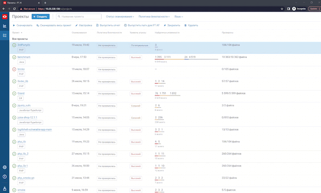 Раздел «Статистика» в PT Application Inspector Раздел «Статистика» в PT Application Inspector