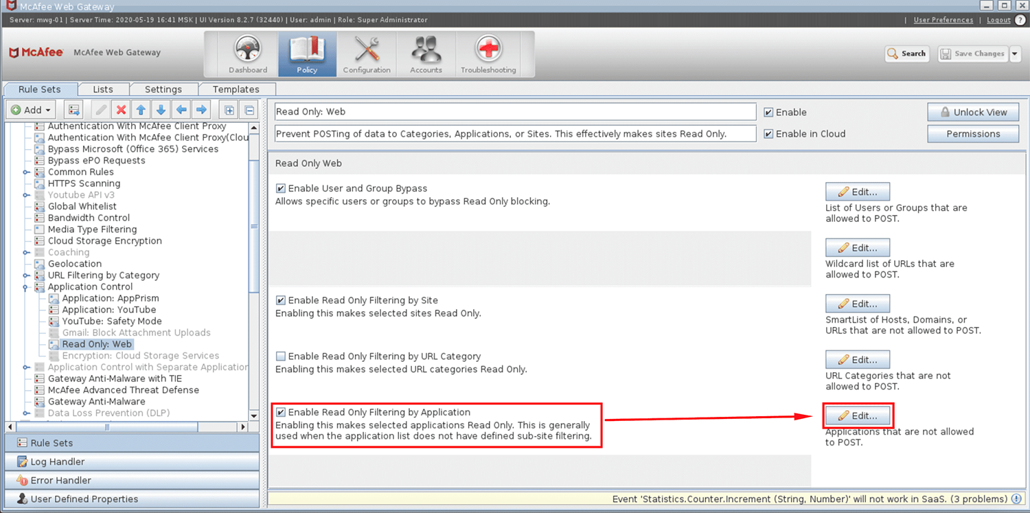 Настройка правила включения режима «только чтение» для социальной сети «ВКонтакте» в McAfee Web Gateway Настройка правила включения режима «только чтение» для социальной сети «ВКонтакте» в McAfee Web Gateway