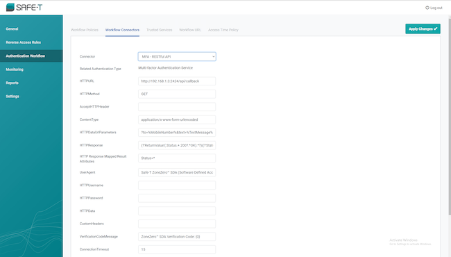 Многофакторная аутентификация с использованием RESTful веб-API. Необходимыми параметрами подключения являются API-ключ, адрес обращения к боту, адрес приложения Safe-T MFA Integrations, работающего по порту 2424 Многофакторная аутентификация с использованием RESTful веб-API. Необходимыми параметрами подключения являются API-ключ, адрес обращения к боту, адрес приложения Safe-T MFA Integrations, работающего по порту 2424