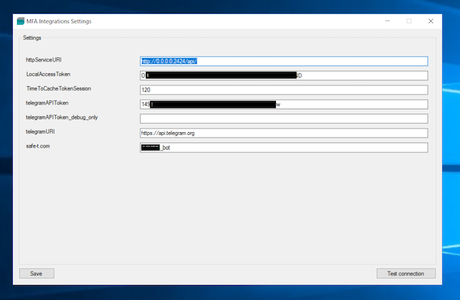 Настройка параметров API в приложении Safe-T MFA Integrations на доменном контроллере Настройка параметров API в приложении Safe-T MFA Integrations на доменном контроллере