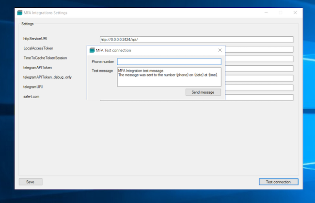 Тестирование соединения в приложении Safe-T MFA Integrations Тестирование соединения в приложении Safe-T MFA Integrations