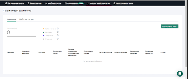 Главная страница фишингового симулятора Главная страница фишингового симулятора