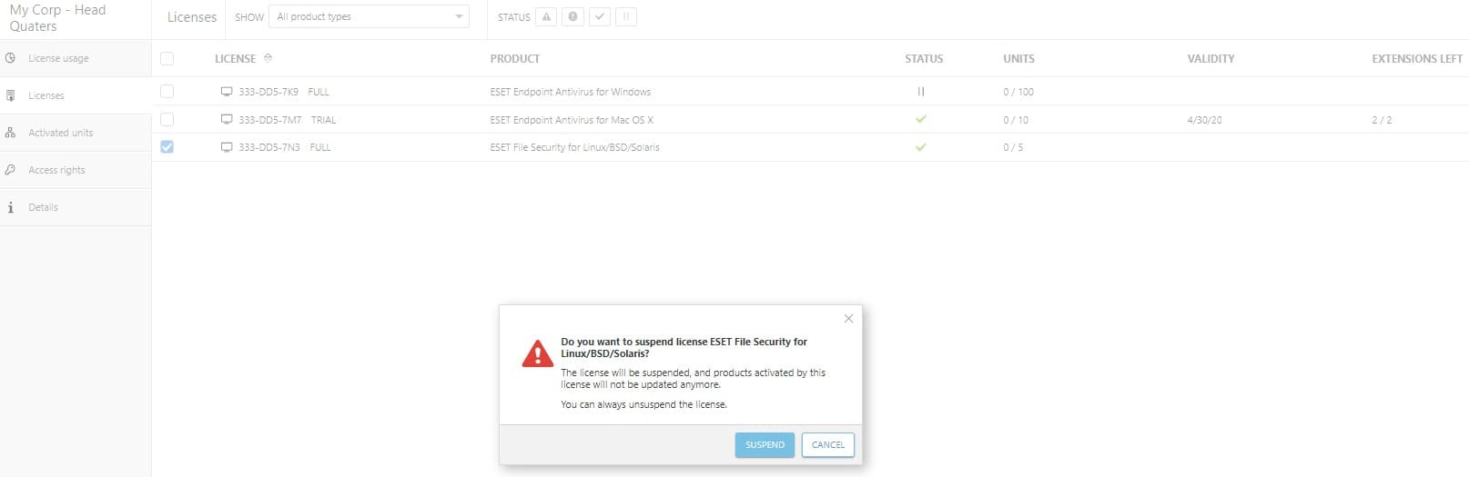 Управление лицензиями в ESET MSP Управление лицензиями в ESET MSP
