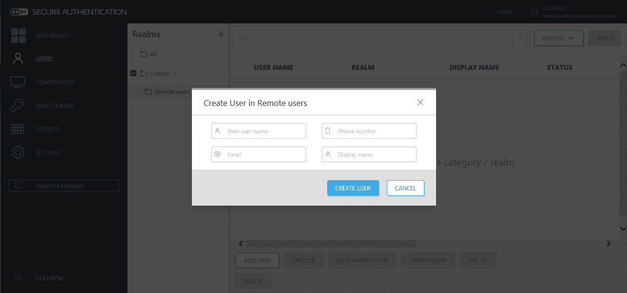 Создание нового пользователя Создание нового пользователя