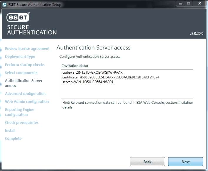 Установка параметров для доступа к серверу аутентификации Установка параметров для доступа к серверу аутентификации