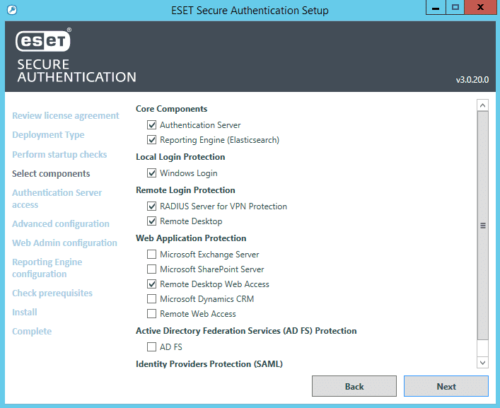 Окно выбора необходимых компонентов системы Окно выбора необходимых компонентов системы