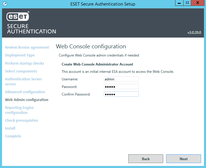 Окно установки необходимых параметров для Web Console Окно установки необходимых параметров для Web Console
