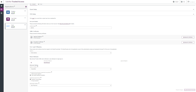 Настройка STA для приложения Zoom Настройка STA для приложения Zoom