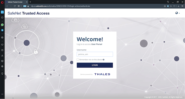 Доступ пользователя Petrov_am к User Portal с включённым VPN в браузере Opera Доступ пользователя Petrov_am к User Portal с включённым VPN в браузере Opera