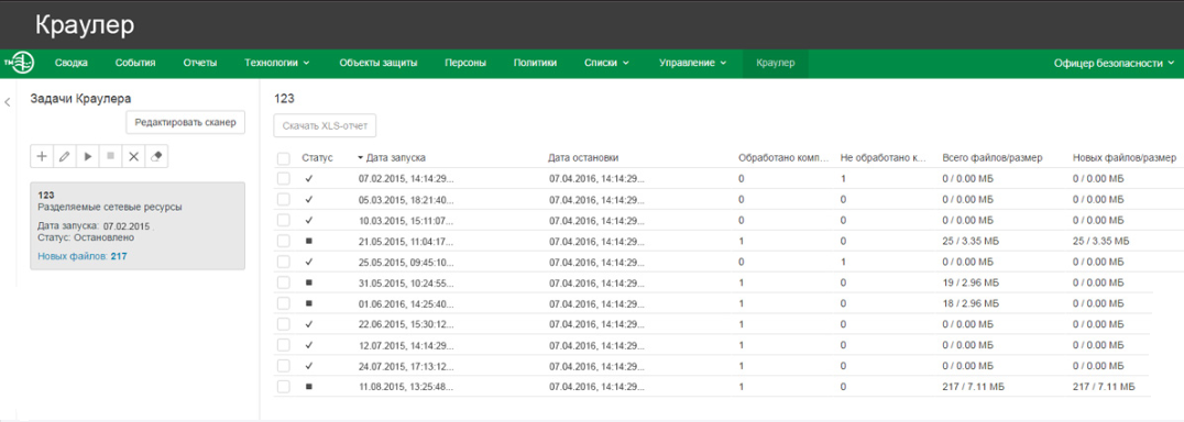 Задачи на запуск «Краулера» InfoWatch Traffic Monitor создаются в веб-консоли Задачи на запуск «Краулера» InfoWatch Traffic Monitor создаются в веб-консоли
