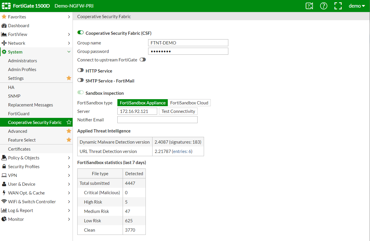 Настройка межсетевого экрана FortiGate для взаимодействия с FortiSandbox Настройка межсетевого экрана FortiGate для взаимодействия с FortiSandbox