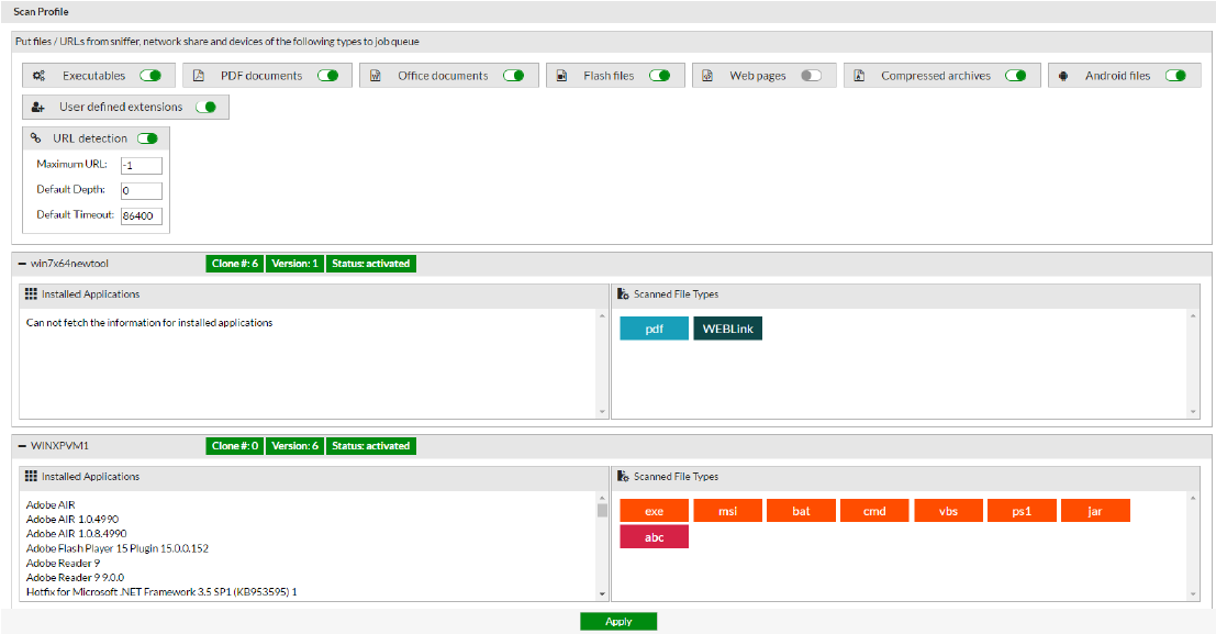 Страница профиля сканирования Страница профиля сканирования