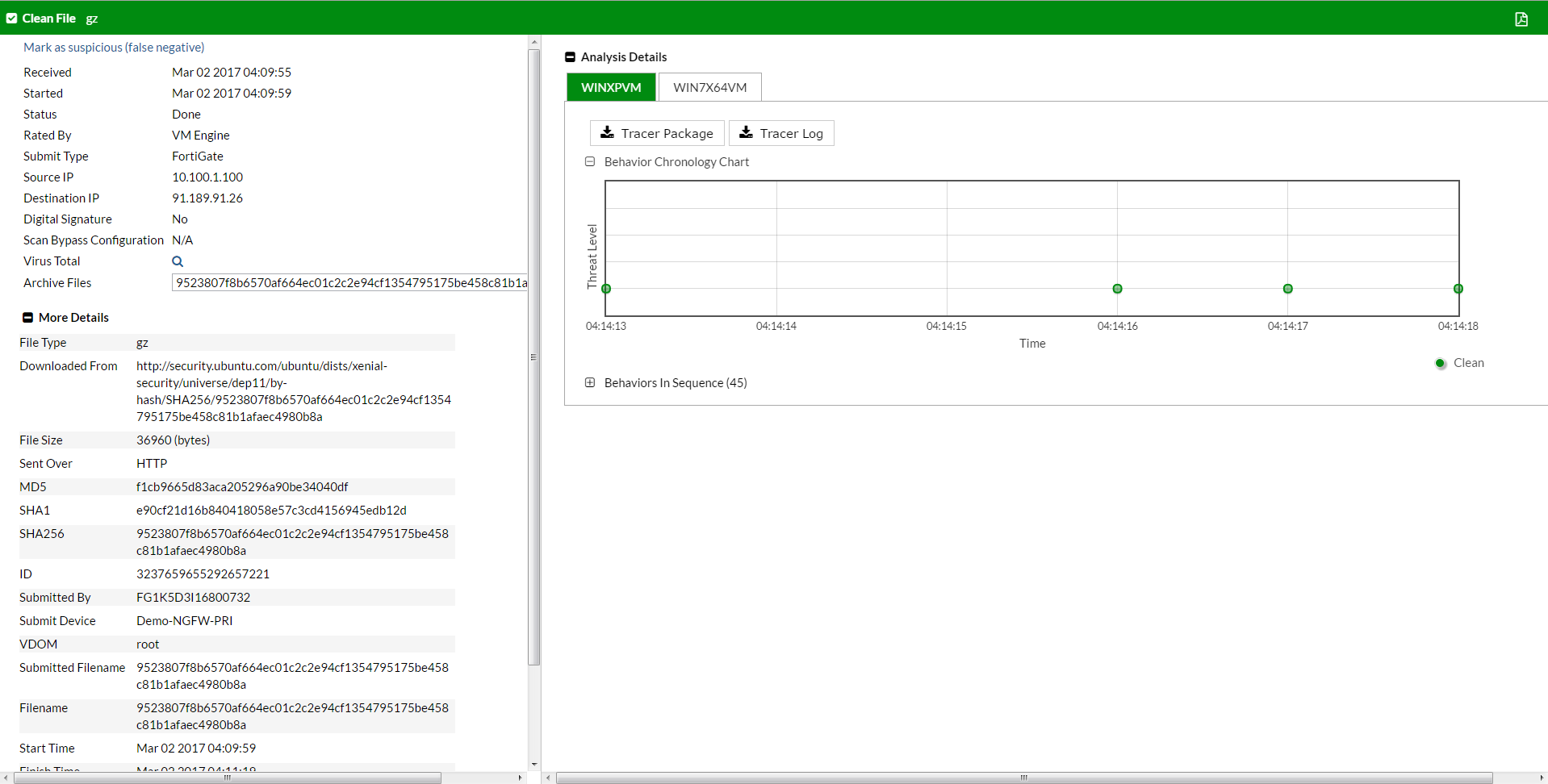 Подробная информация о чистом файле в FortiSandbox Подробная информация о чистом файле в FortiSandbox