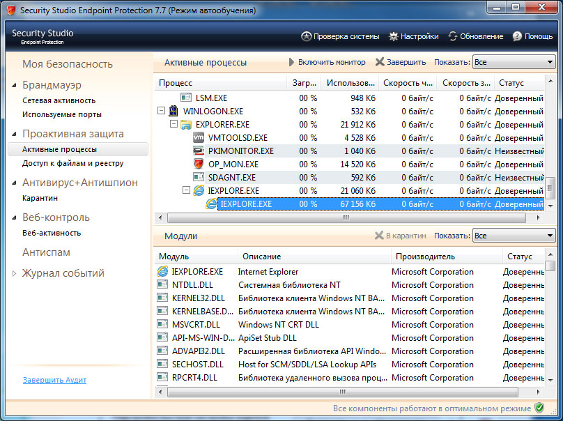 Просмотр активности процессов в режиме "Аудит" в Security Studio Endpoint Protection 7.7 Просмотр активности процессов в режиме "Аудит" в Security Studio Endpoint Protection 7.7