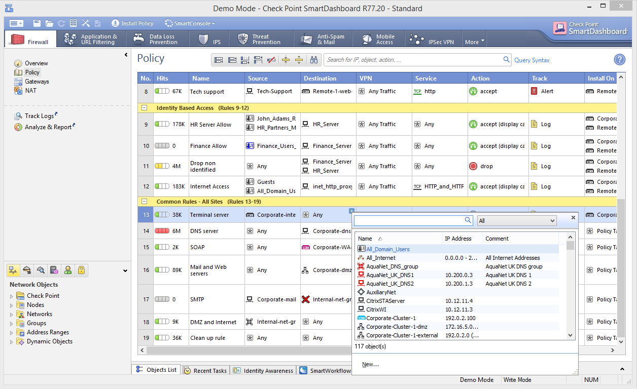 Управление политиками Check Point 4800 с помощью SmartDashboard Управление политиками Check Point 4800 с помощью SmartDashboard