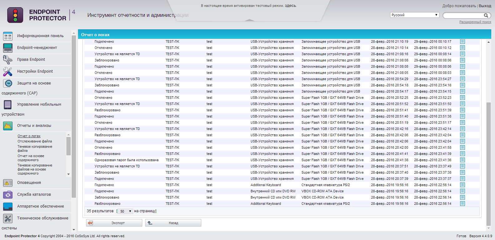 События журнала аудита CoSoSys Endpoint Protector События журнала аудита CoSoSys Endpoint Protector